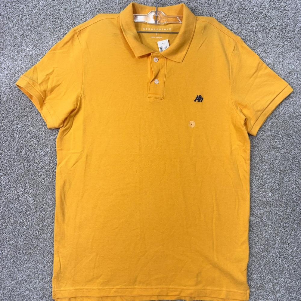 Aeropostale Polo Shirt Mens L 7542 Yellow Short Sleeve Embroidered Logo NEW